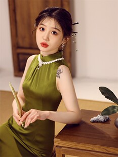 绿色苏州旗袍夏季宝宝周岁宴妈妈礼服新中式百日宴女装满月宴穿搭