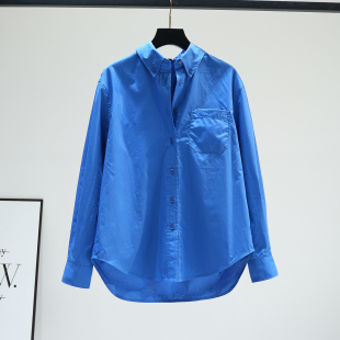 气质小个子打底上衣 新款 克莱茵蓝纯棉衬衫 女叠穿内搭衬衣2025秋季