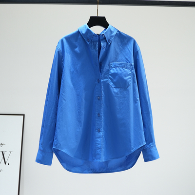 克莱茵蓝纯棉衬衫女叠穿内搭衬衣2025秋季新款气质小个子打底上衣