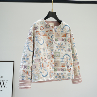 新中式 上衣 重工刺绣花卉丝绒短外套女2026国风撞色超好看初春女装