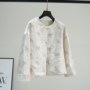 国风圆领短外套宽松设计感上衣 新品 新中式 小马刺绣外套女2026春季