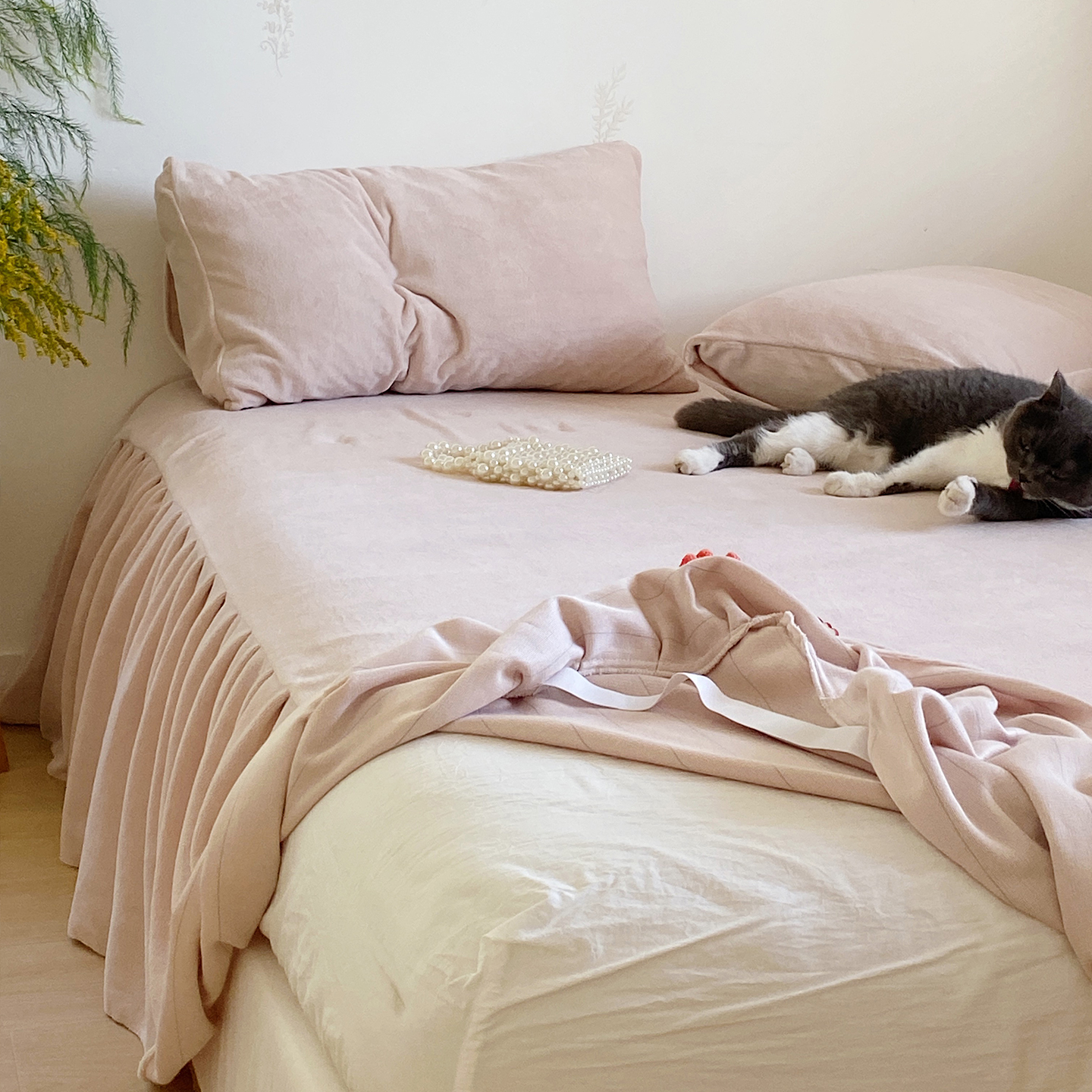 冬季公主风牛奶绒床裙单件