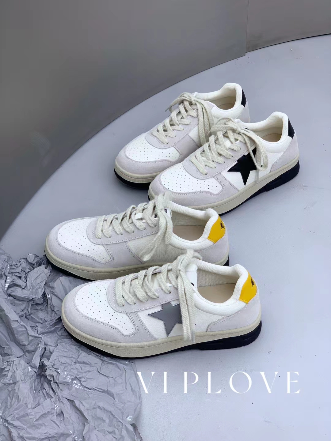 断码特惠VIPLOVE厚底真皮牛皮五角星女鞋2025春季休闲小白鞋板鞋