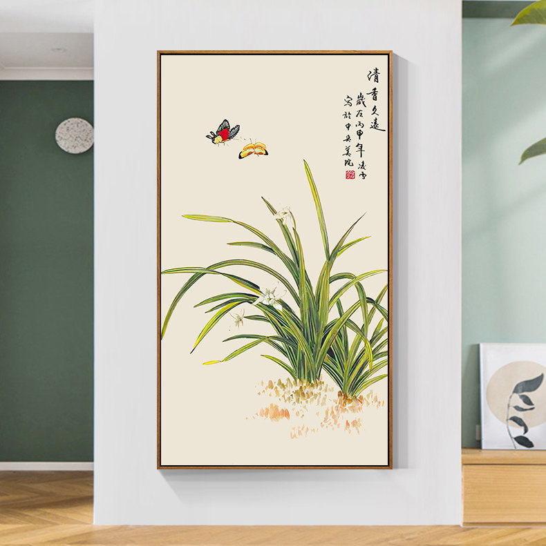 玄关装饰画新中式花鸟走廊过道挂画客厅竖版国画兰花古典书房壁画,家居饰品,现代装饰画,淘宝优惠券,粉丝福利购,淘宝优惠卷