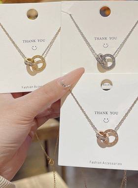 气质爆款双环圆圈锁骨链气质甜美不掉色小众设计颈链时尚钛钢项链