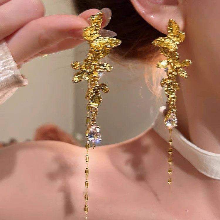 金色蝴蝶长款流苏耳环金属气质高级感耳钉轻奢小众冷淡风耳饰百搭,饰品/流行首饰/时尚饰品新,耳环,淘宝优惠券,粉丝福利购,淘宝优惠卷