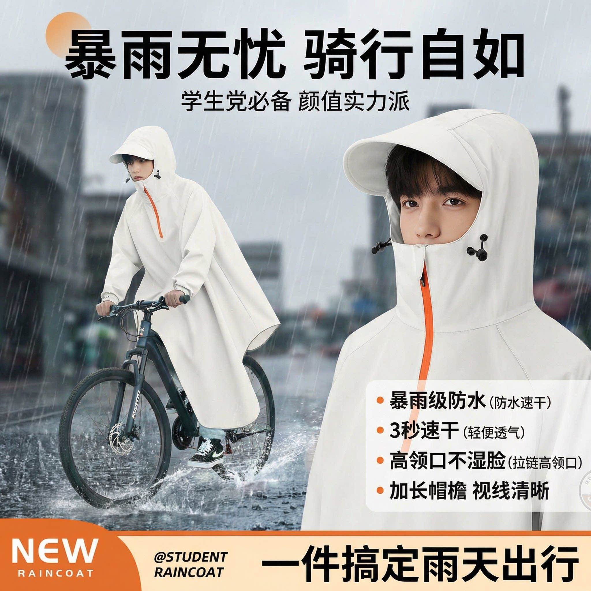 初中生自行车雨衣上学专用青少年单人山地单车骑行雨披2026年新款