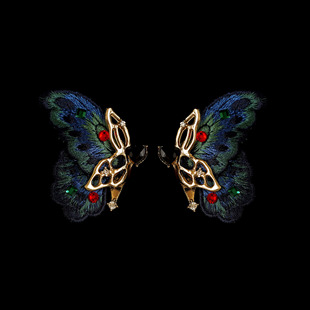 复古Vintage古着 Wings蓝色蝴蝶耳钉女 Crystal