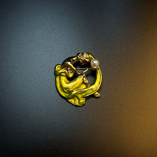 古着vintage绿色珐琅天使胸针