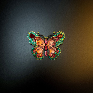 古着vintage复古butterfly brooch蝴蝶绿钻胸针别针