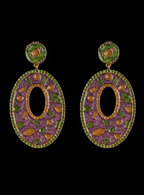 复古 Vintage古着 Opal Oval紫色几何长款耳钉 耳环 耳饰