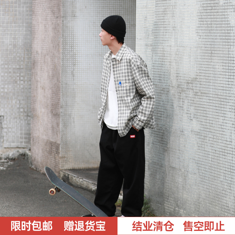 WHOSETRAP滑板棉质带弹973弹性宽松直筒耐磨工装纯黑长裤