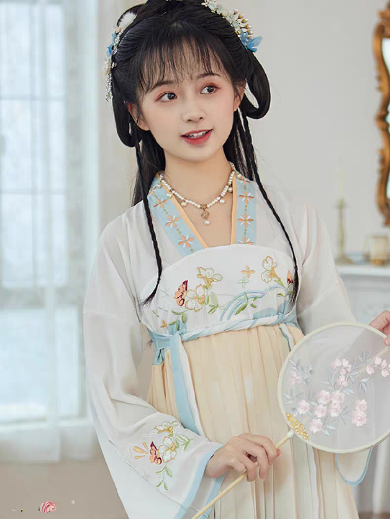 正品原创汉服女成人改良刺绣雪纺连衣裙汉元素古风飘逸中长裙夏季