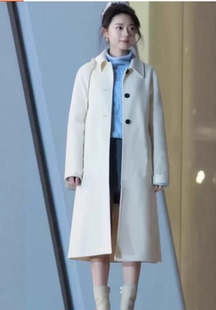 骄阳似我赵今麦聂曦光同款白色中长款过膝呢子大衣女冬季毛呢外套