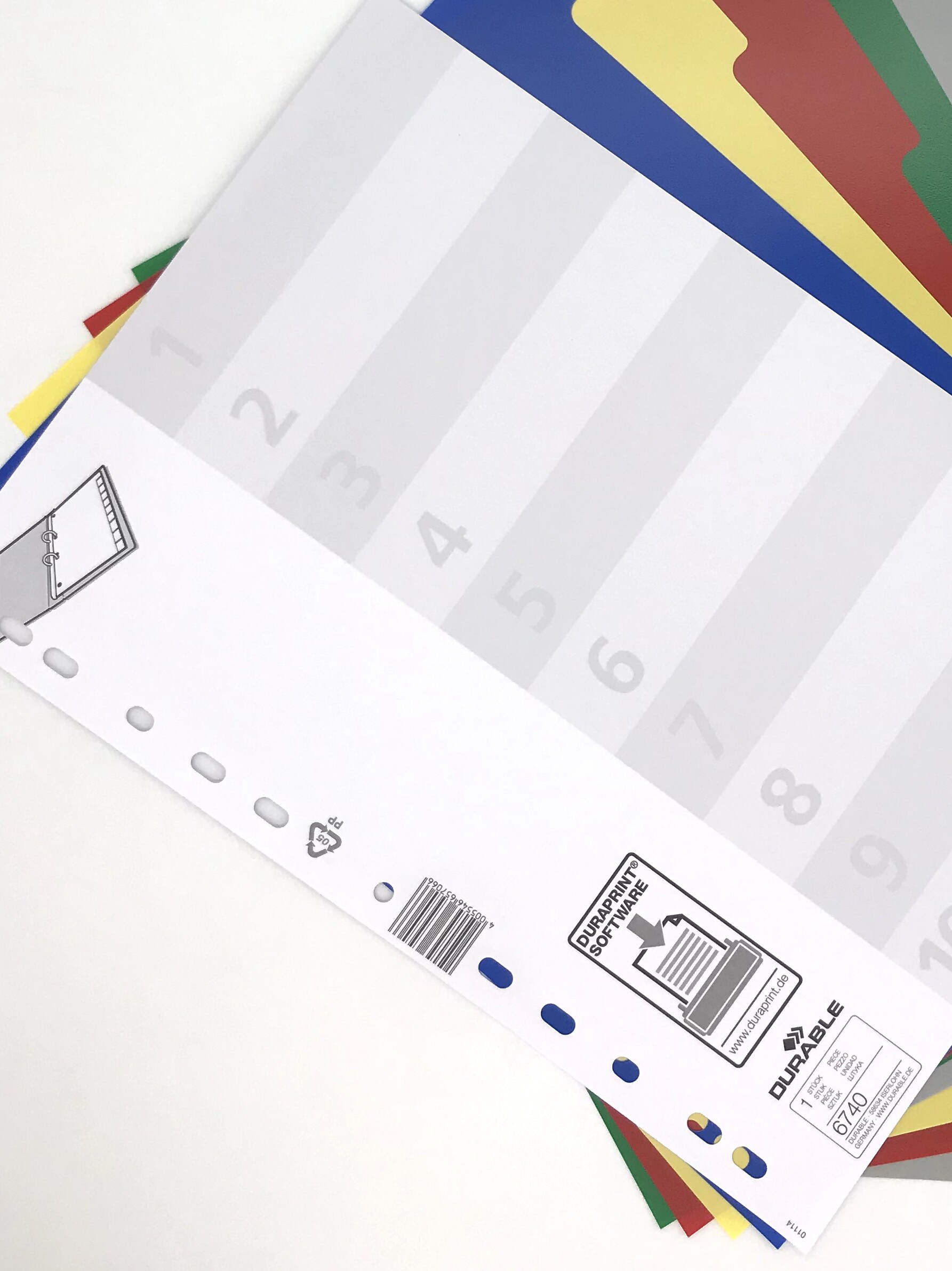 내구성이 뛰어난 6743 독일 DURABA PP 10층 11홀 페이징 용지 색인 용지 파일 구분 페이지