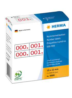 HERMA 4886 德国豪玛数字贴1-999红色蓝色字数贴标签贴10x22mm