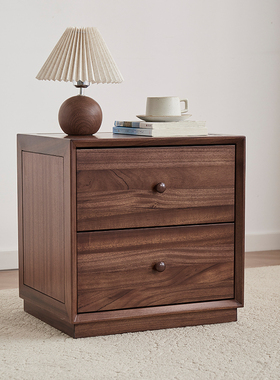 璞沁木作全实木床头柜黑胡桃木床边柜北欧风置物柜收纳柜储物柜