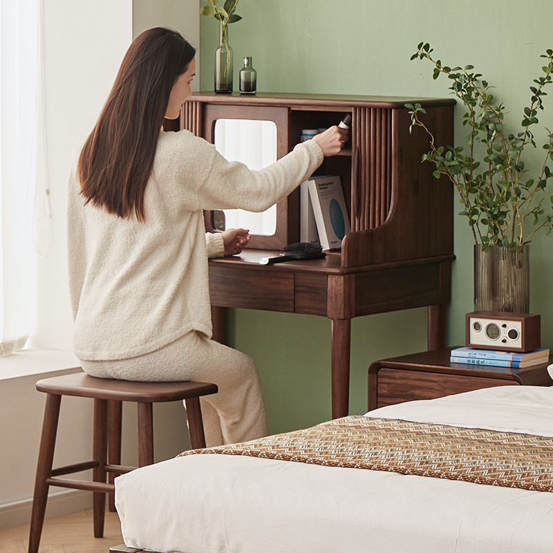 知奕多功能梳妆桌黑胡桃木