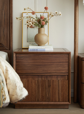 北欧简约黑胡桃木床头柜全实木卧室储物柜式床边柜书房收纳柜