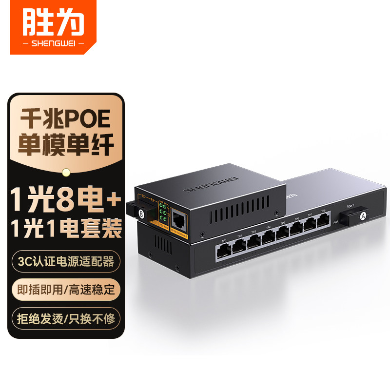 1光8电光纤收发器胜为POE千兆图片