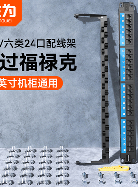 胜为超六五类网络配线架24口网线千百万兆免打模块配线架网络级镀金1U机架式机柜网络跳线理线槽/CNDF6A24