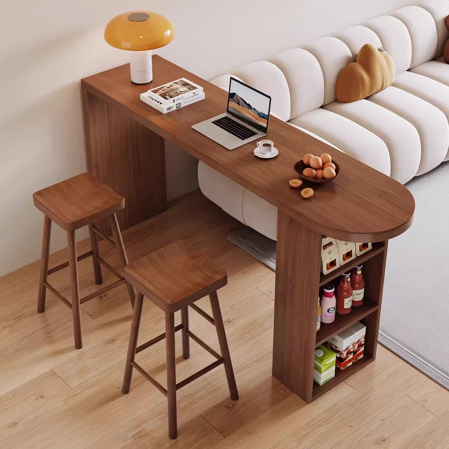 小户型实木吧台桌家用客厅靠墙高脚储物书桌一体桌现代简约办公桌