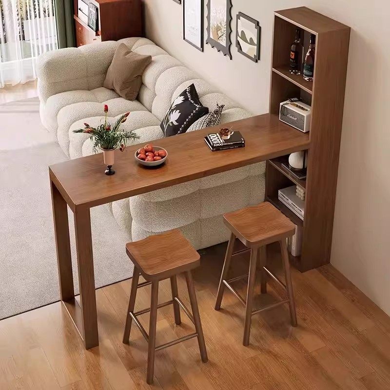 北欧客厅阳台实木高脚吧台桌子家用书房储物柜一体可定制简约现代