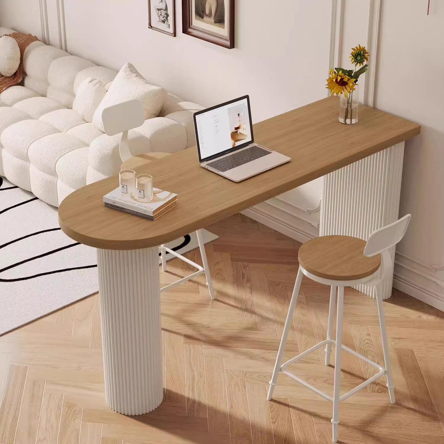 奶油实木简约家用高脚吧台桌