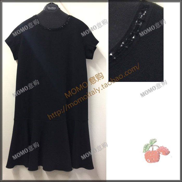 MOMOÒ⹺ MaxMara STUDIO 2018´ºÏÄ¿î ºÚÉ«ÏâÁÁÖé¶ÌÐäÁ¬ÒÂȹ