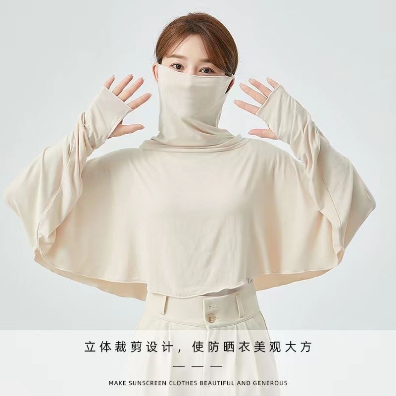 夏季冰丝防晒披肩挂耳围脖袖套图片