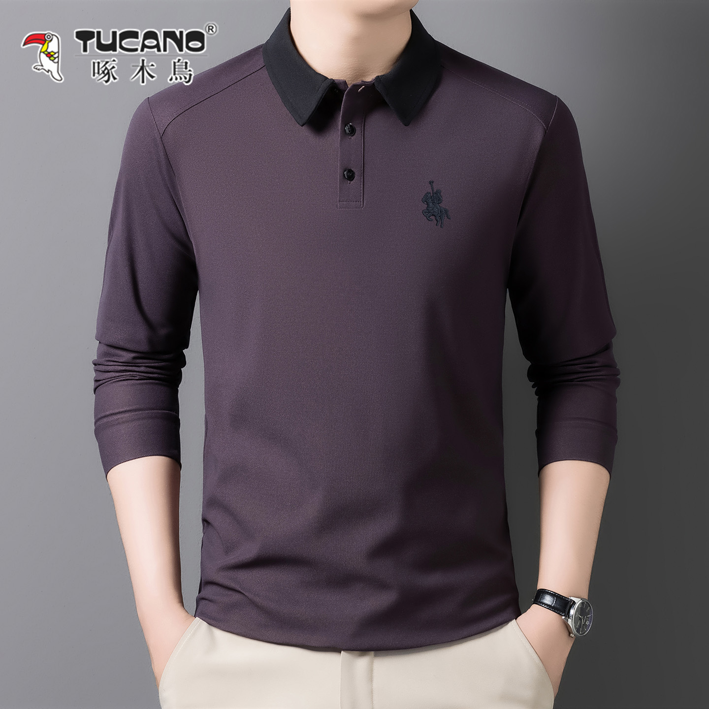 啄木鸟男士长袖T恤翻领polo衫