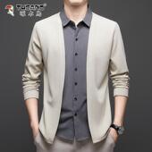 上衣针织开衫 啄木鸟男士 衬衫 领假两件宽松舒适中年爸爸装 新款 长袖