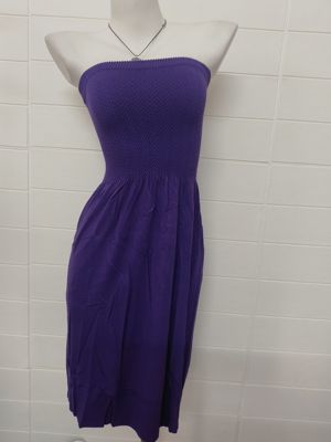 欧雅女深紫色高级抹胸裙无肩带弹力抹胸裙带时尚气质百搭连衣裙