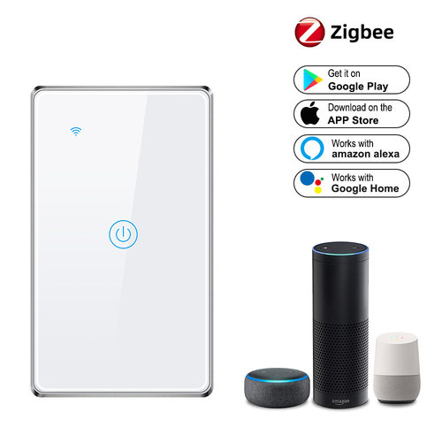 120型金属边框zigbee美规智能开关涂鸦手机APP远程控制零火通用