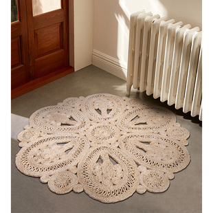 镂空黄麻地毯印度进口手工设计高品质北欧简约客厅床边入户门地垫