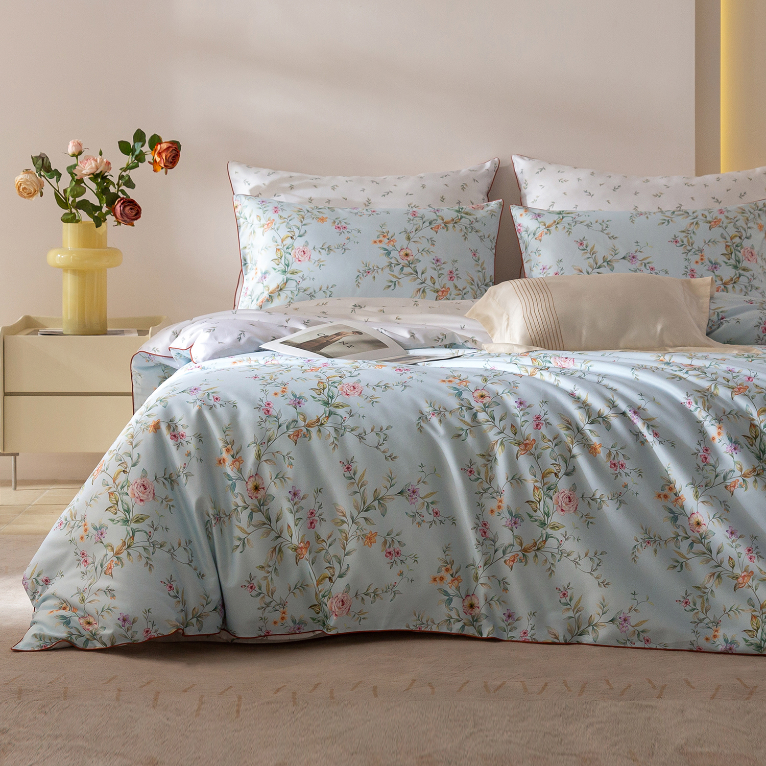 进口140支埃及棉印花四件套全棉轻奢床上用品纯棉被套复古套件