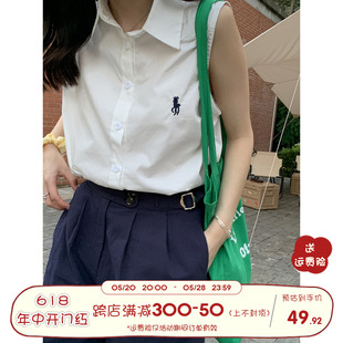 新款 女2022夏季 背心衬衫 馨帮帮 韩版 自制通勤简约纯色刺绣无袖 潮