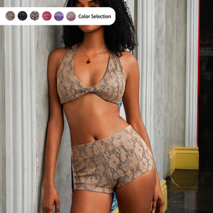 IAMYOYO 蛇纹豹纹灰豹琥珀平角裤短裤heels抹胸辣妹性感舞