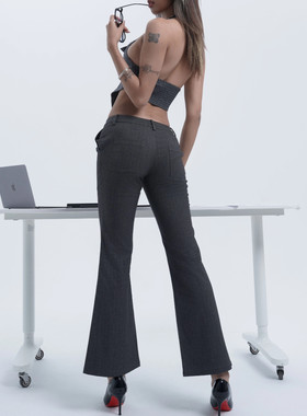 IAMYOYO siren的条纹西装裤office办公室海妖微喇长裤heels辣妹穿