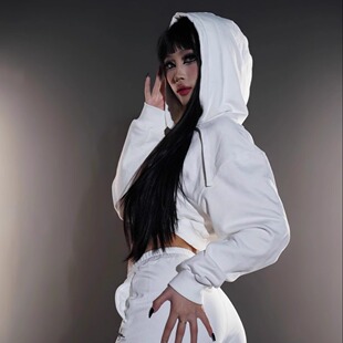 IAMYOYO白色刺绣卫衣卫裤套装高级版型超正街舞爵士街头欧美露脐