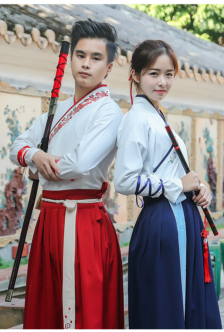 日常改良男女款汉服齐腰襦裙武侠汉元素情侣汉服女中国风学生班服