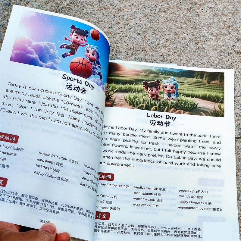 小学生每日英语阅读理解小短文晨读美文哪吒周边全彩笔记本配音频