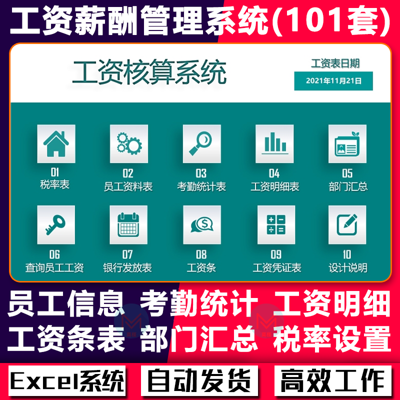 公司工资薪酬管理系统自动个税工资条核算excel表格人事财务部门 商务/设计服务 设计素材/源文件 原图主图