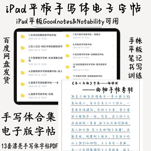 电子字帖ipad平板手写体字帖 Goodnotes可用Notability字帖电子版