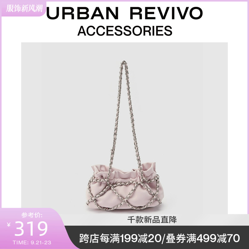 URBAN REVIVO2023新款女士高级感链条纯色斜挎包单肩包UAWB32099