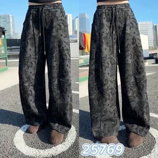 加绒弯刀阔腿休闲裤 合肥欢欢 印花宽松韩版 冬季 女25769 腰果花