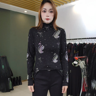 显瘦立领加绒打底衫 合肥欢欢 烫钻修身 秋冬时尚 女98550 天鹅闪耀