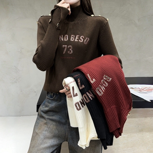 百搭烫钻套头针织高领毛衣女6238 秋冬修身 合肥欢欢 时髦搭档