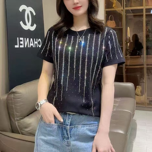 烫钻短袖 合肥欢欢 百搭重工显瘦大码 2026新款 T恤女69316 白月光