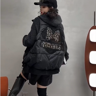 潮流保暖马甲羽绒马夹女381 宽松百搭休闲个性 合肥欢欢 豹纹米奇